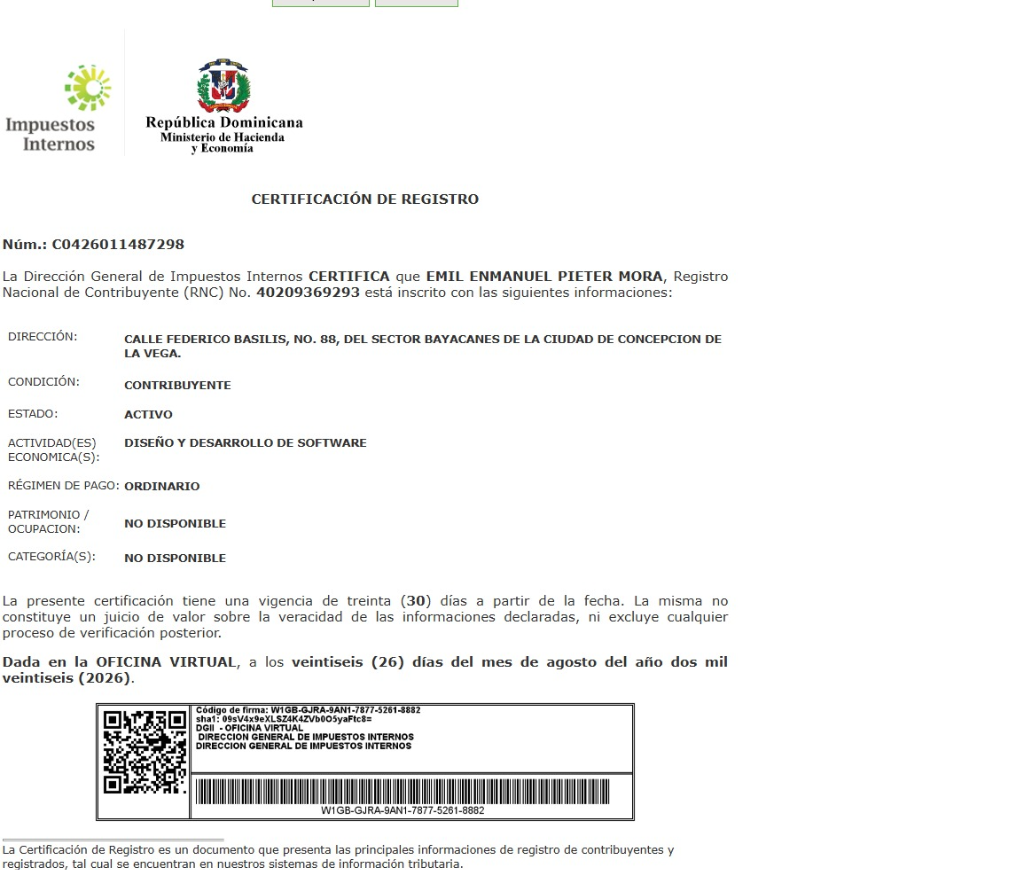 Certificación DGII RNC Activo